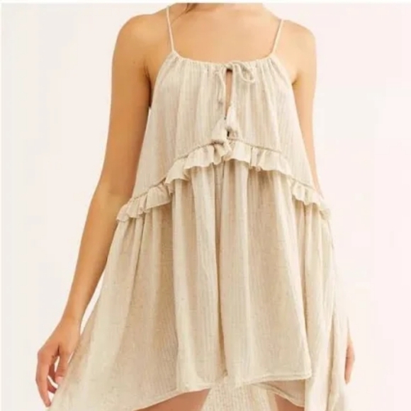 Free People Beach Rosaline Tunic Swing Halter Ruffle Trim Oversized Dress NWOT - Picture 2 of 15